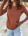 Solid Raw Seam Long Sleeve Top