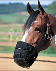 Small Weaver Horse Nylon Rubber Lined Grazing Muzzle W/ Leather Crown Black