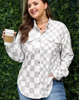 Plus Size Checker Button-Up Western Jacket