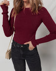 Solid Metallic Ribbed Knit Long Sleeve Top