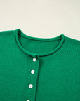 Solid Knit Button-Up Drop Shoulder Sweater Cardigan