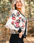 Floral Knit Button-Front V-Neck Cardigan