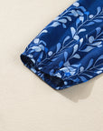 Floral 3/4 Sleeve Notched Neck Blouse