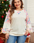 Plus Size Floral Patchwork Sleeve Crewneck Top
