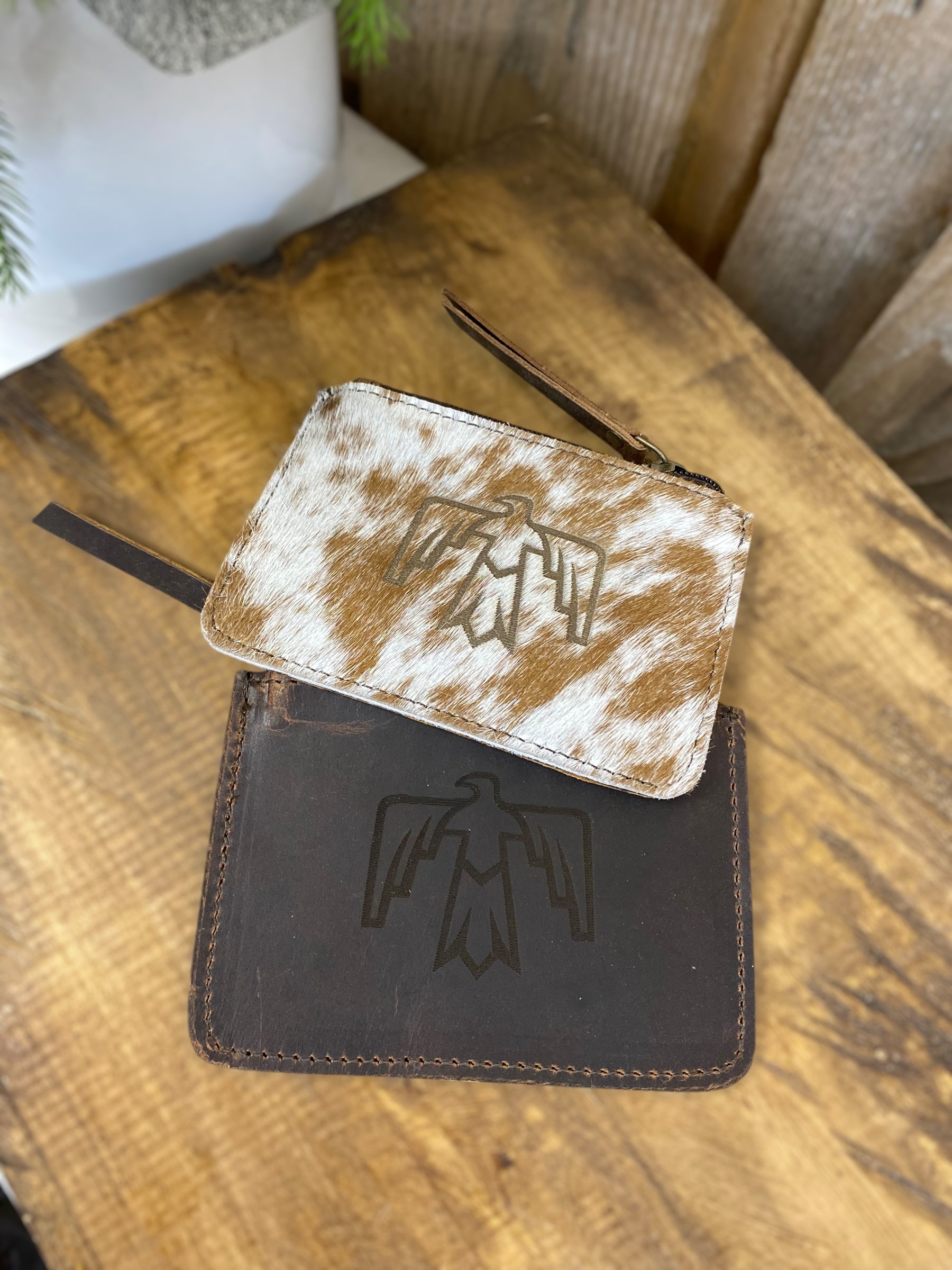 Thunderbird Tooled &amp; Cowhide Coin Pouch