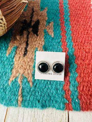 Navajo Onyx and Sterling Silver Stud Earrings
