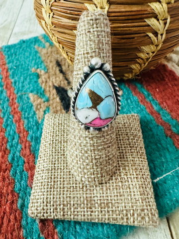 Navajo Sterling Silver & Cotton Candy Teardrop Adjustable Ring