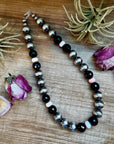 NFR Collection Necklace – 8mm & 16mm Sterling Silver Pearls with Faceted Black Onyx & Pink Conch – Handmade by The Bijoux FAB – 21"