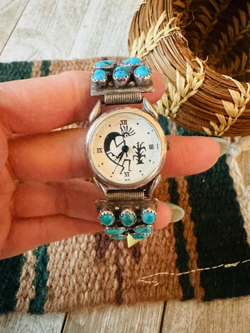 Old Pawn Vintage Navajo Turquoise & Sterling Silver Watch