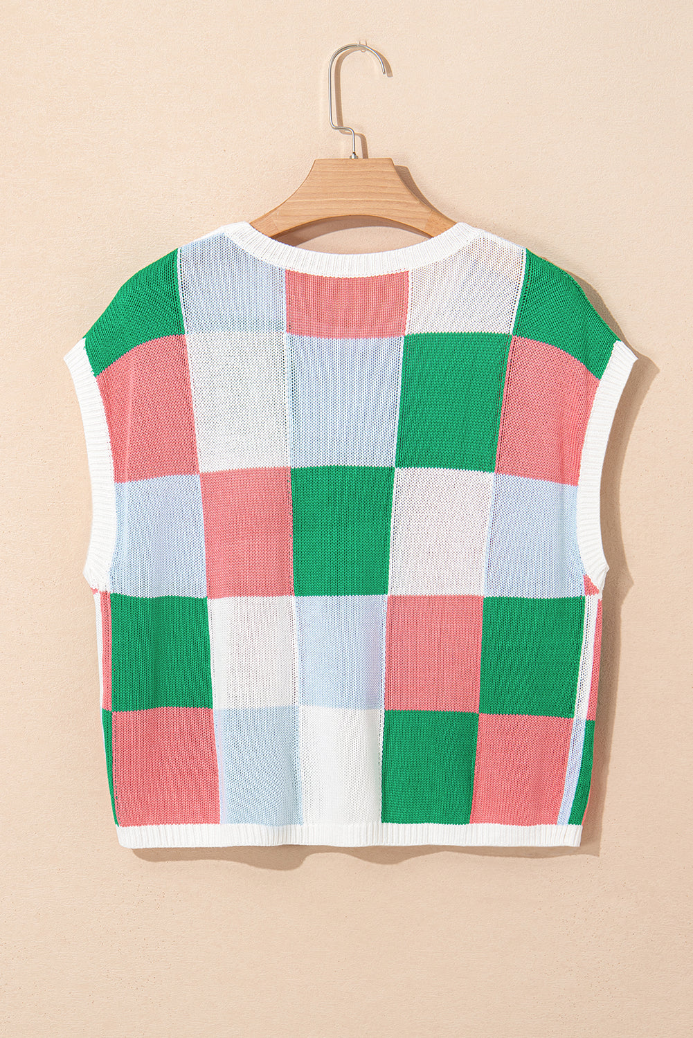 Colorblock Checker Cap Sleeve Sweater