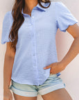 Gingham Puff Sleeve Buttoned Shirt