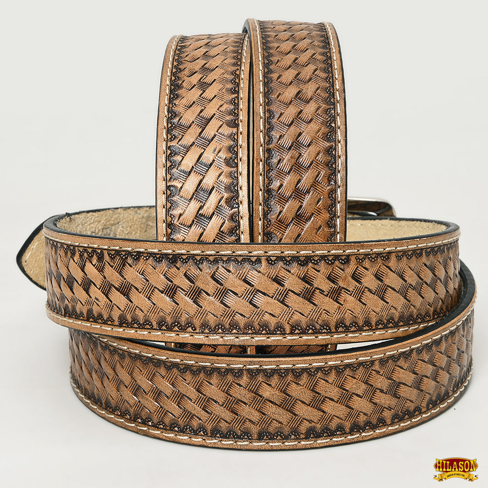 HILASON Western Genuine Leather Belt for Men Women Cowboy Cowgirl Handmade Unisex Full Grain Heavy Duty Tooled Belt for Jeans