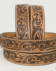 HILASON Western Genuine Leather Belt for Men Women Cowboy Cowgirl Handmade Unisex Full Grain Heavy Duty Floral Tooled Belt