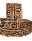 HILASON Western Genuine Leather Belt for Men Women Cowboy Cowgirl Handmade Unisex Full Grain Heavy Duty Floral Tooled Belt