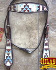 Hilason Western Horse Headstall Bridle American Leather Brown Aztec
