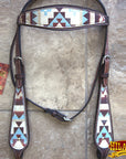 Hilason Western Horse Headstall Bridle American Leather Brown Aztec