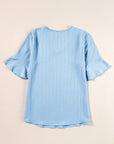 Textured Ruffle Sleeve V-Neck Top