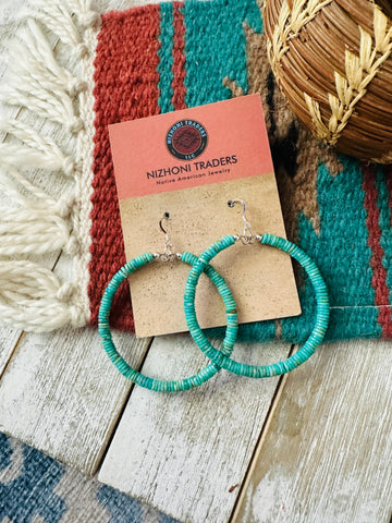 Navajo Turquoise & Sterling Silver Beaded Hoop Earrings