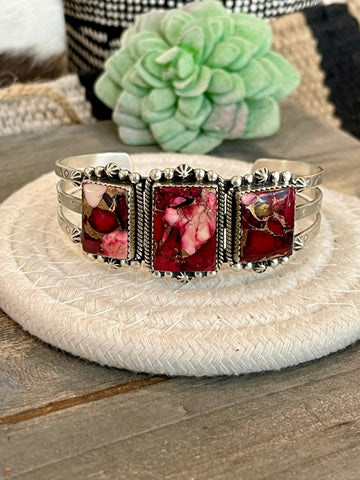 Handmade Sterling Silver & Dahlia Rose Cuff Bracelet