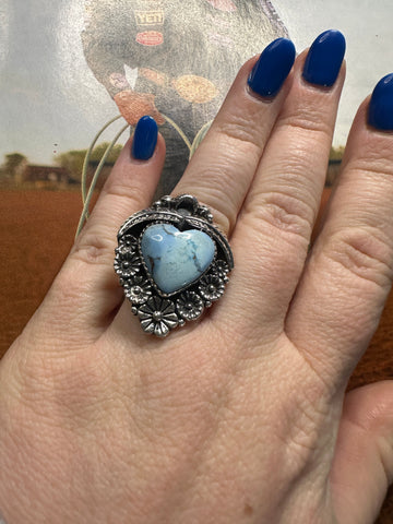 Handmade Golden Hills Turquoise & Sterling Silver Adjustable Heart Ring