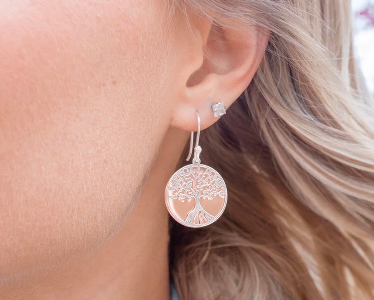 SILVER & COPPER TREE OF LIFE EARRINGS