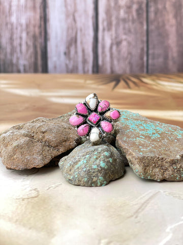 Handmade Hot Pink Fire Opal, Cotton Candy Sterling Adjustable Ring