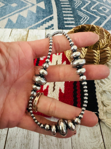 Navajo Sterling Silver Pearl 14” Beaded Necklace