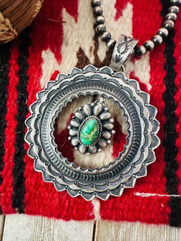 Navajo Sterling Silver Sonoran Gold Turquoise Pendant by Kevin Billah