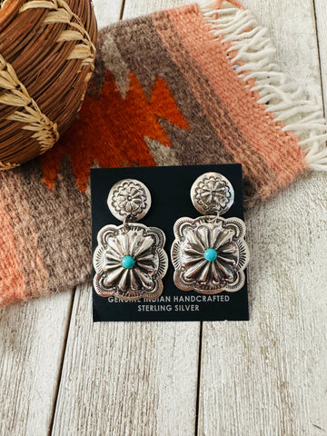 Navajo Sterling Silver & Turquoise Concho Dangle Earrings