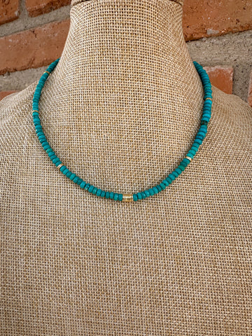 “The Golden Collection” OCEAN AVE NECKLACE Handmade Turquoise Beaded 14k Gold Plated Beaded Necklace