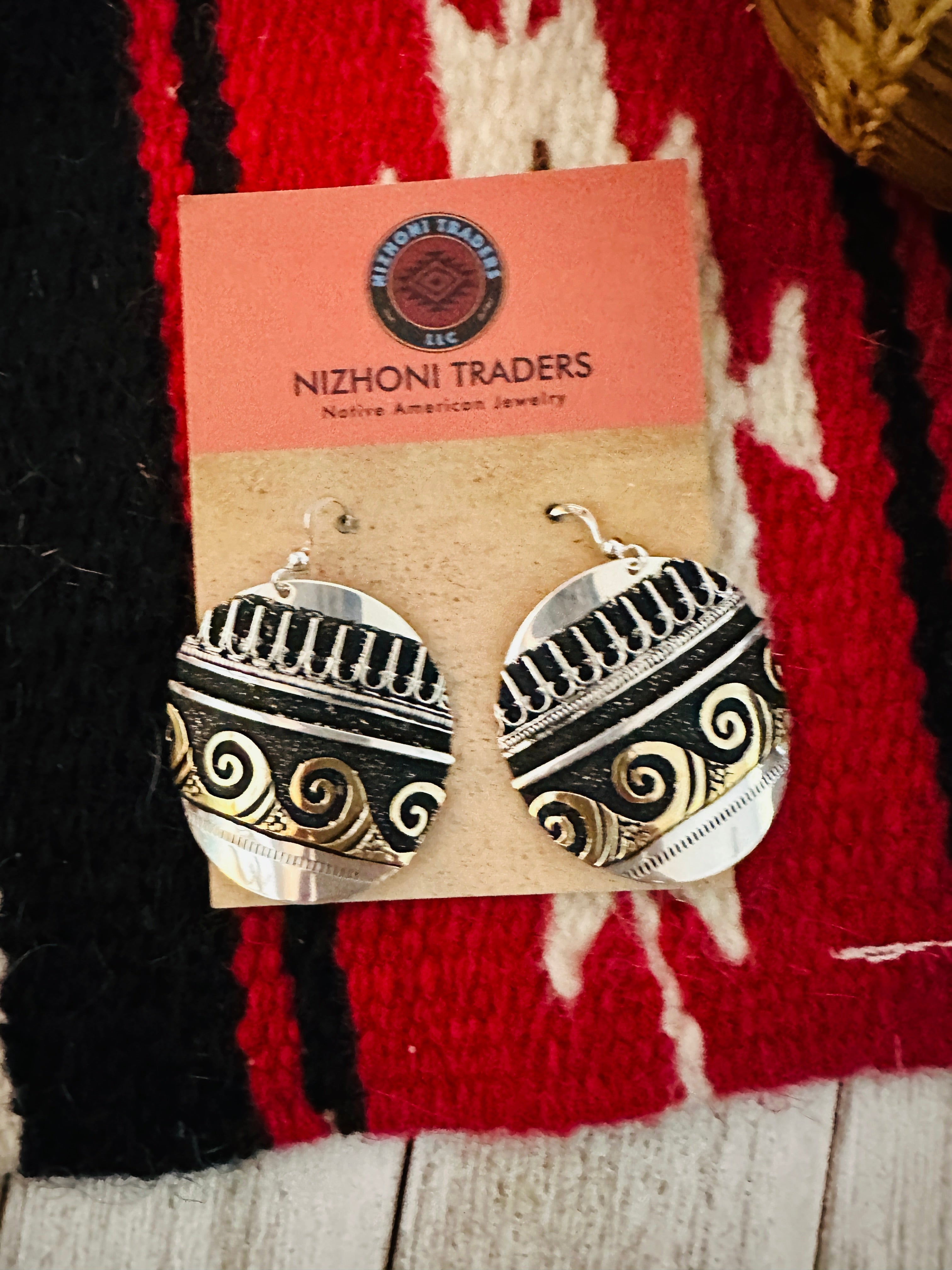 Navajo Hand Stamped Sterling Silver & Copper Earrings - Everest Ranch