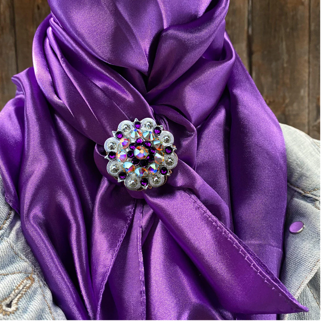 35X35&quot; Solid Purple Wild Rag / Scarf WRS1 - Crystal Concho Wild Rag Slides - Assorted