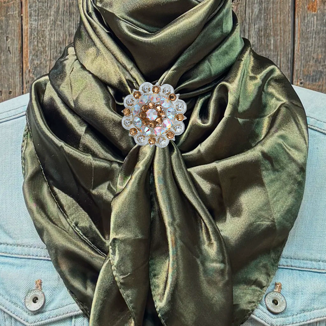 35X35&quot; Solid Olive Wild Rag / Scarf WRS28 - Crystal Concho Wild Rag Slides - Assorted