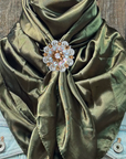 35X35" Solid Olive Wild Rag / Scarf WRS28 - Crystal Concho Wild Rag Slides - Assorted
