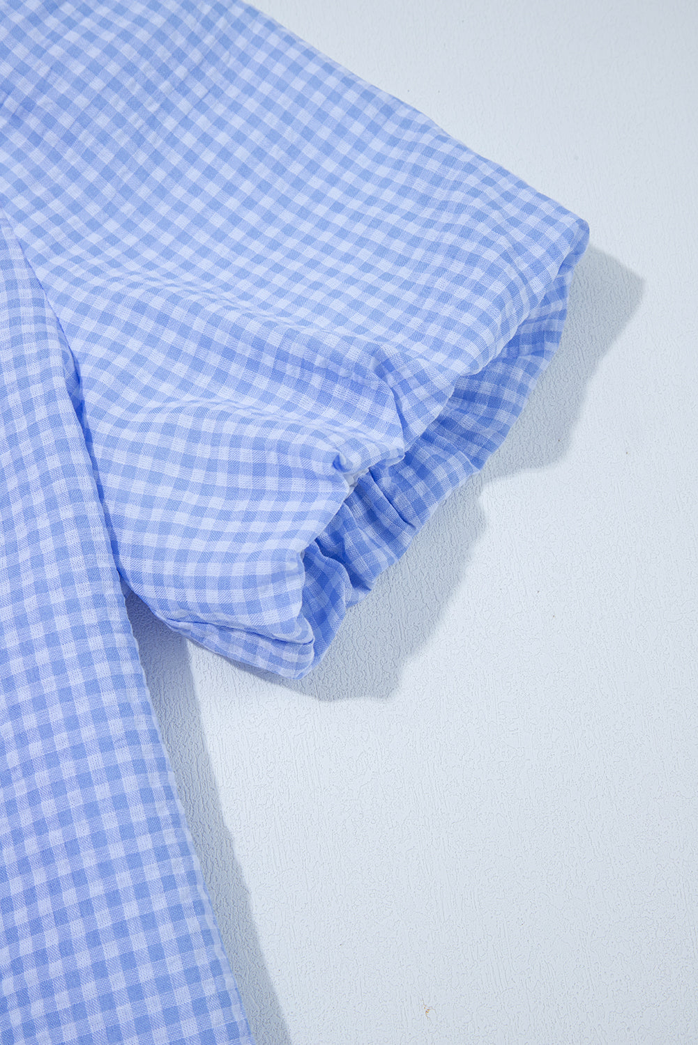 Gingham Puff Sleeve Buttoned Shirt