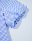 Gingham Puff Sleeve Buttoned Shirt