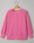Plus Size Corded Knit Reverse Seam Long Sleeve Top