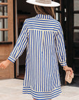 Stripe Buttoned Collar Side Pockets Mini Dress