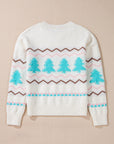 Christmas Tree Chevron Stripe Ribbed Trim Sweater