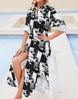 Black White Cowboy Western Duster Dress