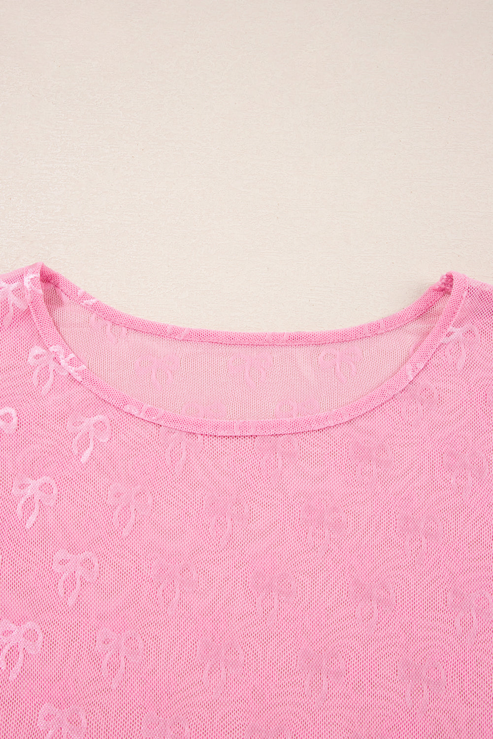 Plus Size Bow Embroidered Long Sleeve Mesh Top