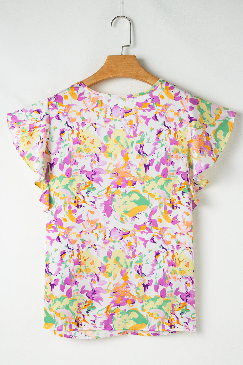 Savanna Ruffled Short Sleeve Notched Neck Blouse