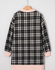 Plaid Collared Zip-Up Long Sleeve Mini Dress