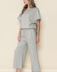 Textured Loose Fit T Shirt and Drawstring Pants Set
