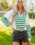 Stripe Colorblock Collared V-Neck Cropped Top