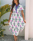 Julietta Floral Puff Short Sleeve V Neck High Waist Maxi Dress