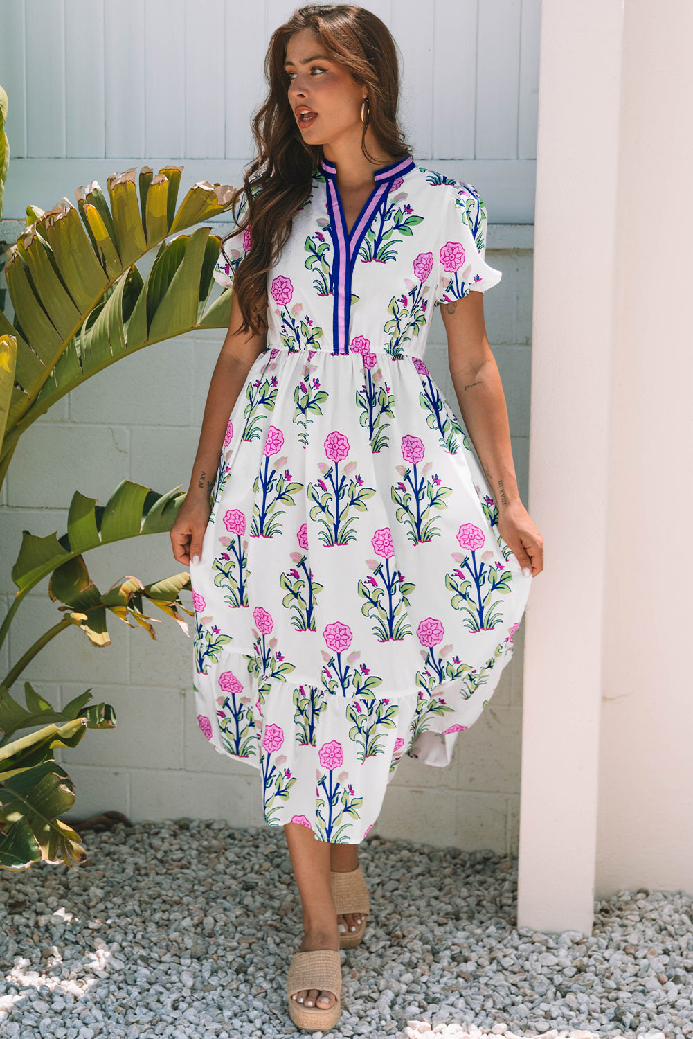 Blue Ruffle Hem Country Dress