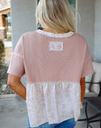 Legacy Waffle Floral Exposed Seam Top