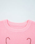 Merry Candy Cane Embroidered Crewneck Sweater