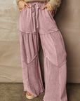 Mineral Wash Patchwork Tiered Wide Leg Pants